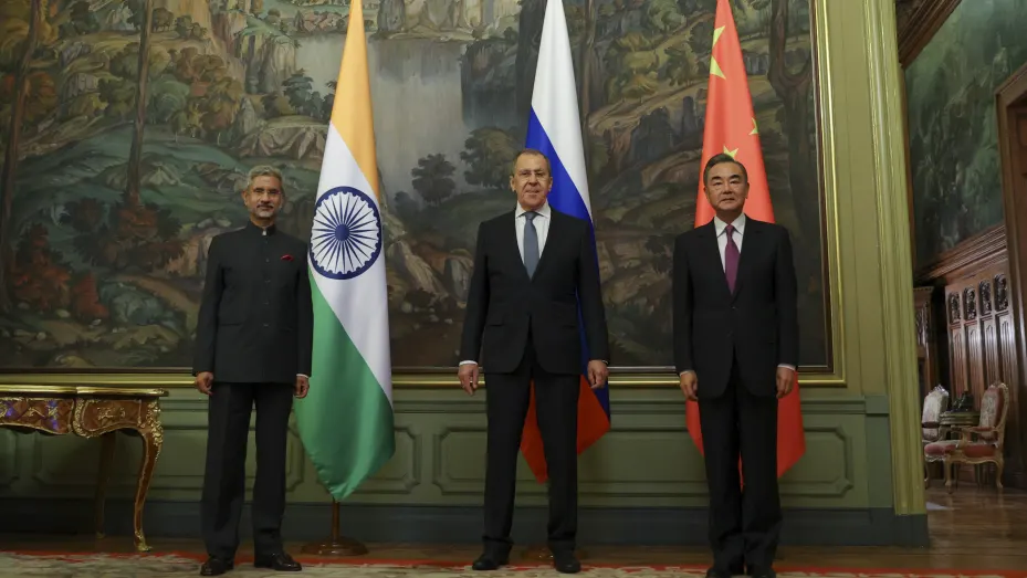 Russian Foreign Minister, Sergey Lavrov, Chinese Foreign Minister Wang Yi and Minister of External Affairs of India Subrahmanyam Jaishankar pose for a photo during the Meeting of the Council of Foreign Ministers of Shanghai Cooperation Organisation in Moscow, Russia on September 10, 2020.