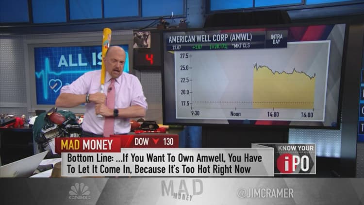 Jim Cramer reacts to Amwell's market debut: 'It's too hot right now'