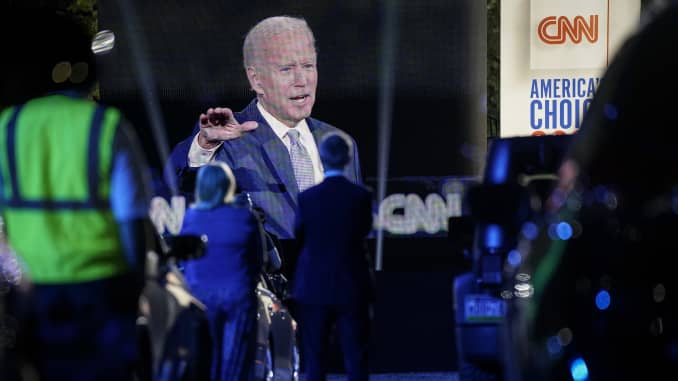 Audience members listen as Democratic presidential nominee and former Vice President Joe Biden participates in a CNN town hall event on September 17, 2020 in Moosic, Pennsylvania.