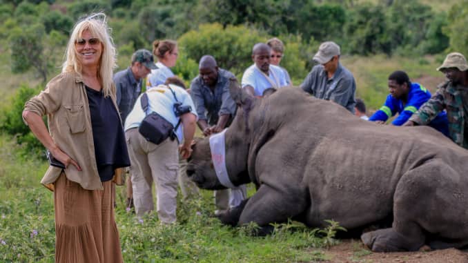 Thula Thula's Françoise Malby-Anthony and her vet team with Thabo, a rhino at the reserve.