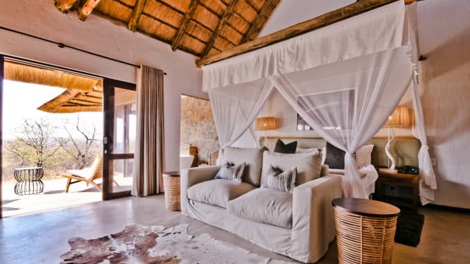 A luxury suite at Nambiti Hills, a game lodge at Nambiti Private Game Reserve.