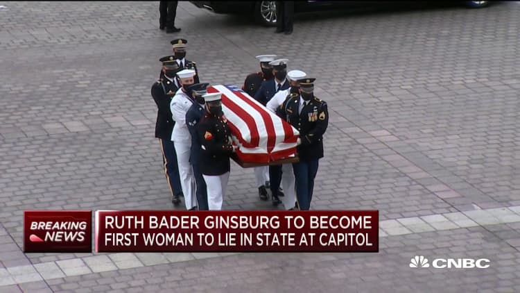 Justice Ruth Bader Ginsburg becomes first woman to lie in state at Capitol