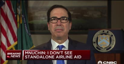 Treasury Secretary Mnuchin says there likely won't be standalone airline aid