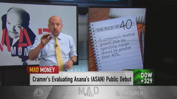 Newly public Asana is worth something, but shares are 'too high' to buy, Jim Cramer says