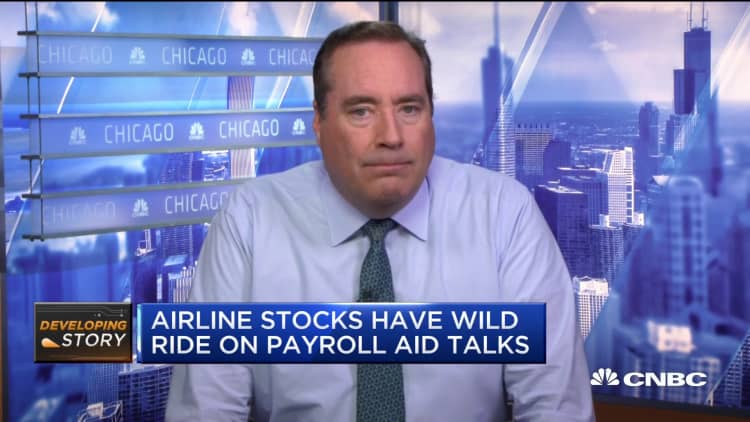 Airline stocks have wild ride amid payroll aid talks