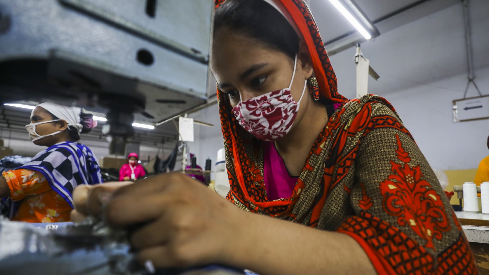 Ready made garments workers works in a garments factory in Dhaka on July 25, 2020.