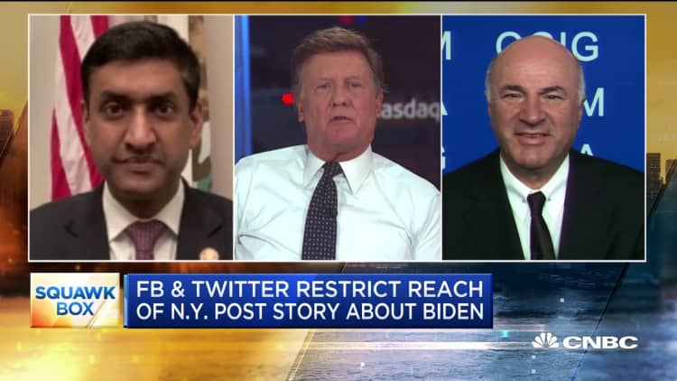 Rep. Ro Khanna and Kevin O'Leary on Facebook, Twitter restricting New York Post story