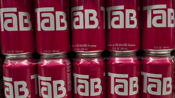 Cans of diet cola Tab brand soft drink produced by the Coca-Cola Company are displayed at a supermarket in the Brooklyn borough of New York, July 26, 2011.