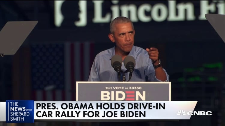 Fmr. President Obama holds drive-in car rally urging people to vote for Joe Biden