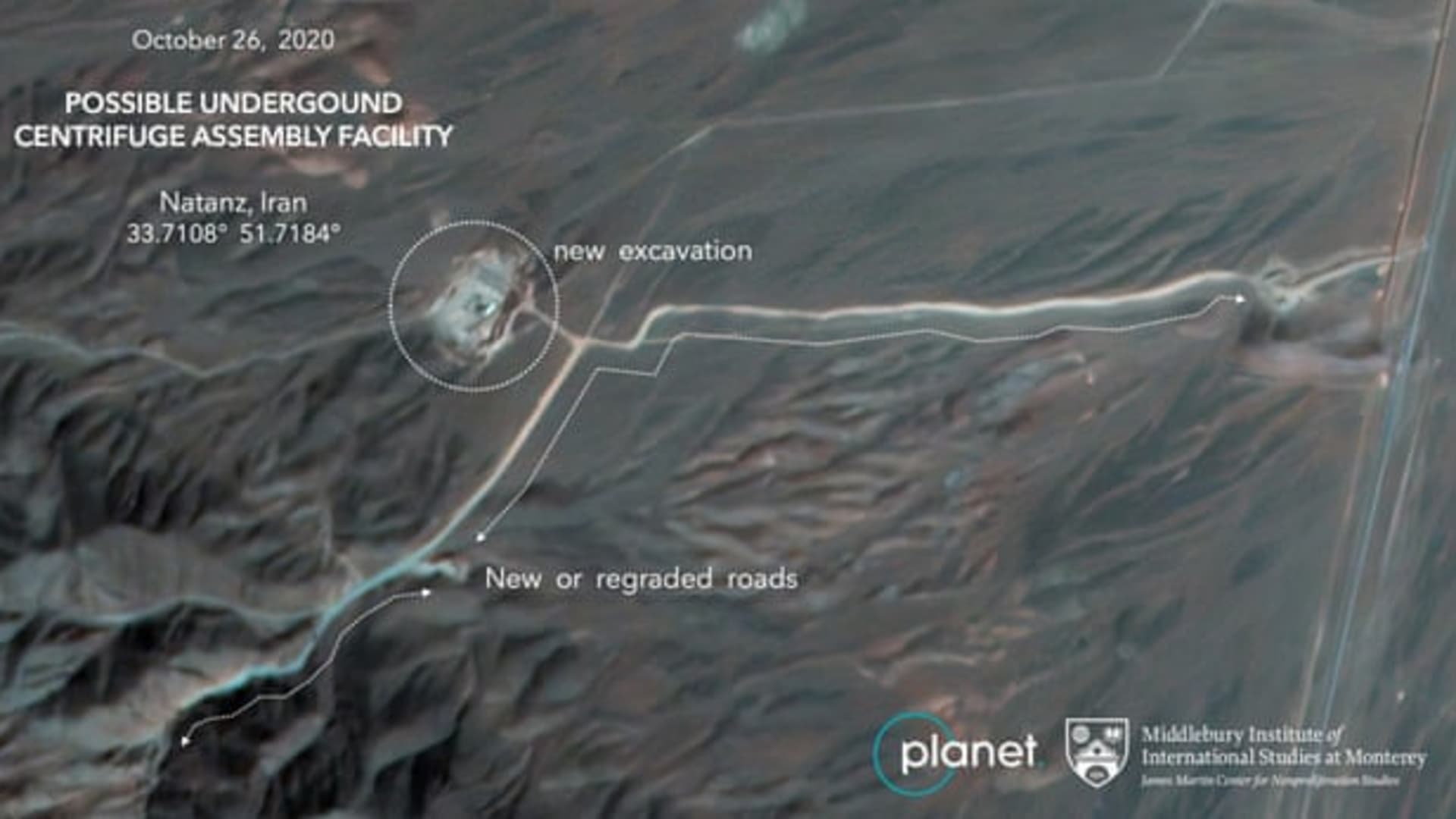 An annotated satellite image of construction at Iran's Natanz uranium enrichment facility, with analysis by the Middlebury Institute of International Studies at Monterey.