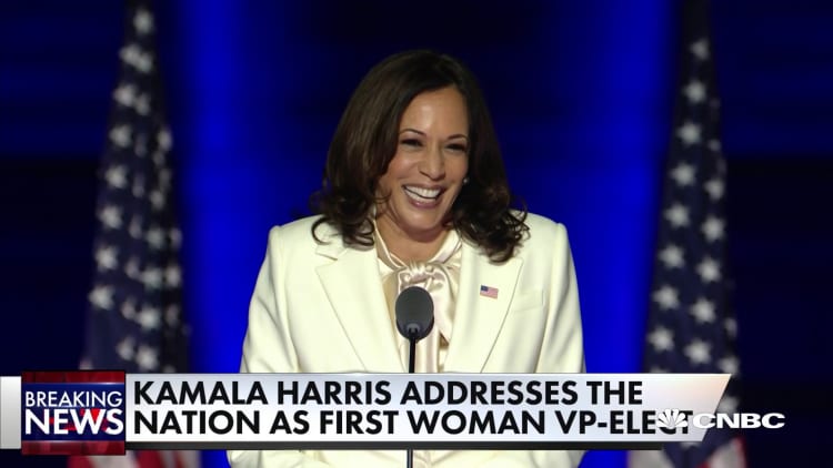 Kamala Harris celebrates a ‘new day for America’ ahead of Biden’s first speech as president-elect