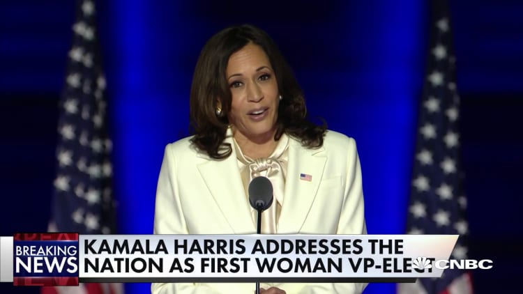 Kamala Harris addresses nation in first speech as vice president-elect