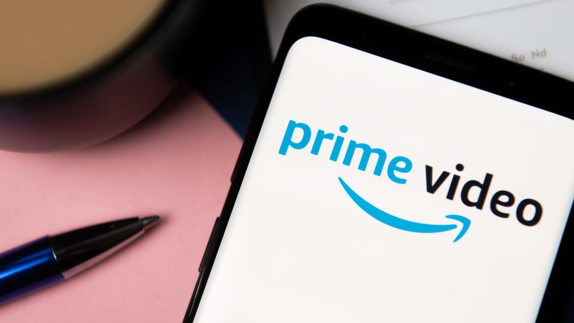 In this photo illustration a Amazon Prime Video logo displayed on a smartphone.
