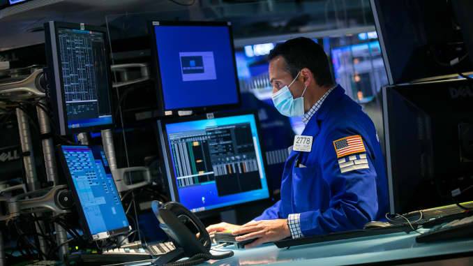 Traders work the floor of the New York Stock Exchange.
