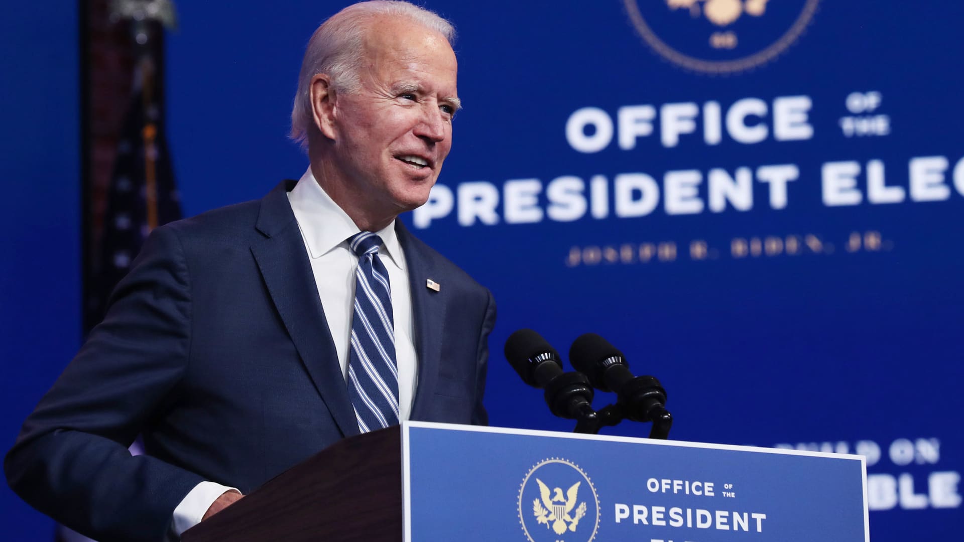 President-elect Joe Biden addresses media about the Trump Administration’s lawsuit to overturn the Affordable Care Act on Nov. 10, 2020 in Wilmington, Delaware.