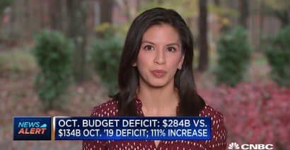 October budget deficit more than doubles from a year ago