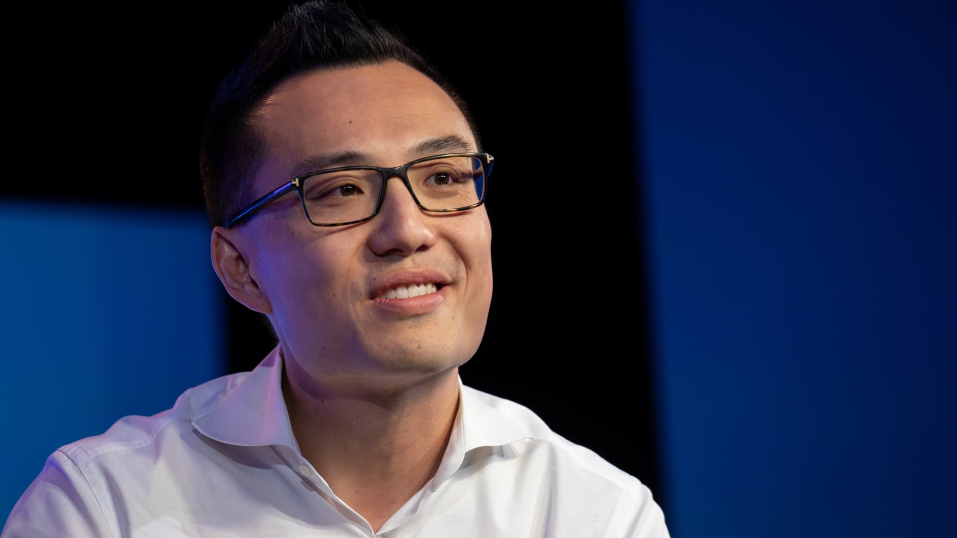 Tony Xu, co-founder and chief executive officer of DoorDash Inc., smiles during the Wall Street Journal Tech Live conference in Laguna Beach, California, U.S., on Tuesday, Oct. 22, 2019.