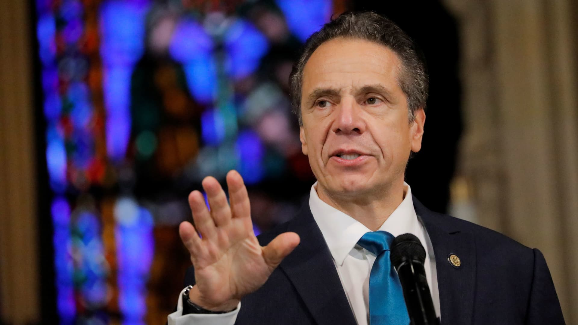 New York Governor Andrew Cuomo delivers remarks on the coronavirus disease (COVID-19) at the Riverside Church in Manhattan, New York City, U.S., November 15, 2020.