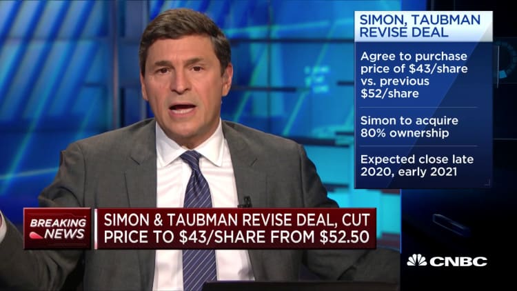 Simon, Taubman revise deal, cut price to $43 a share from $52.50