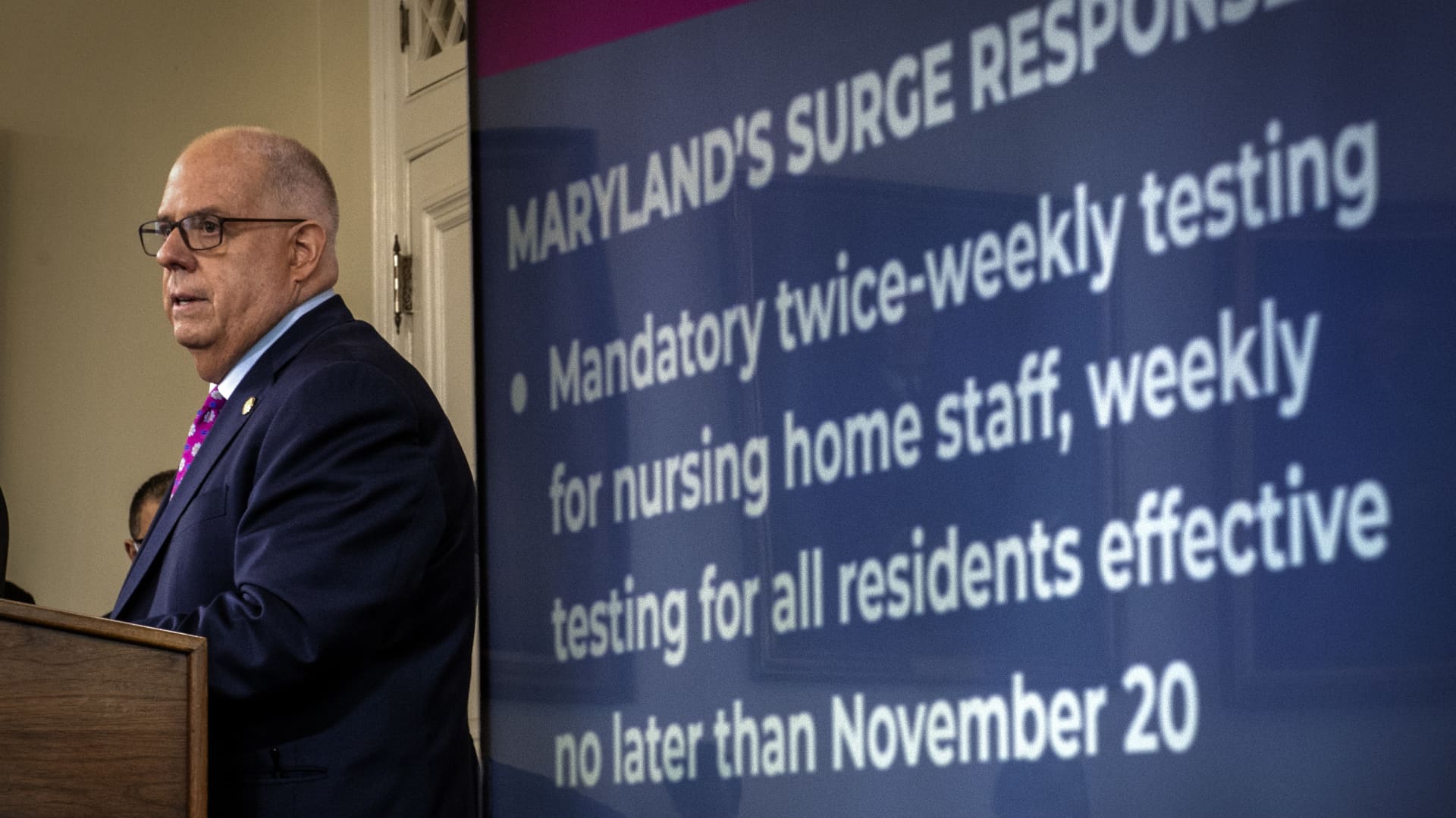 Maryland Governor Larry Hogan holds a press conference to address COVID-19 concerns in Annapolis, MD on November 17.