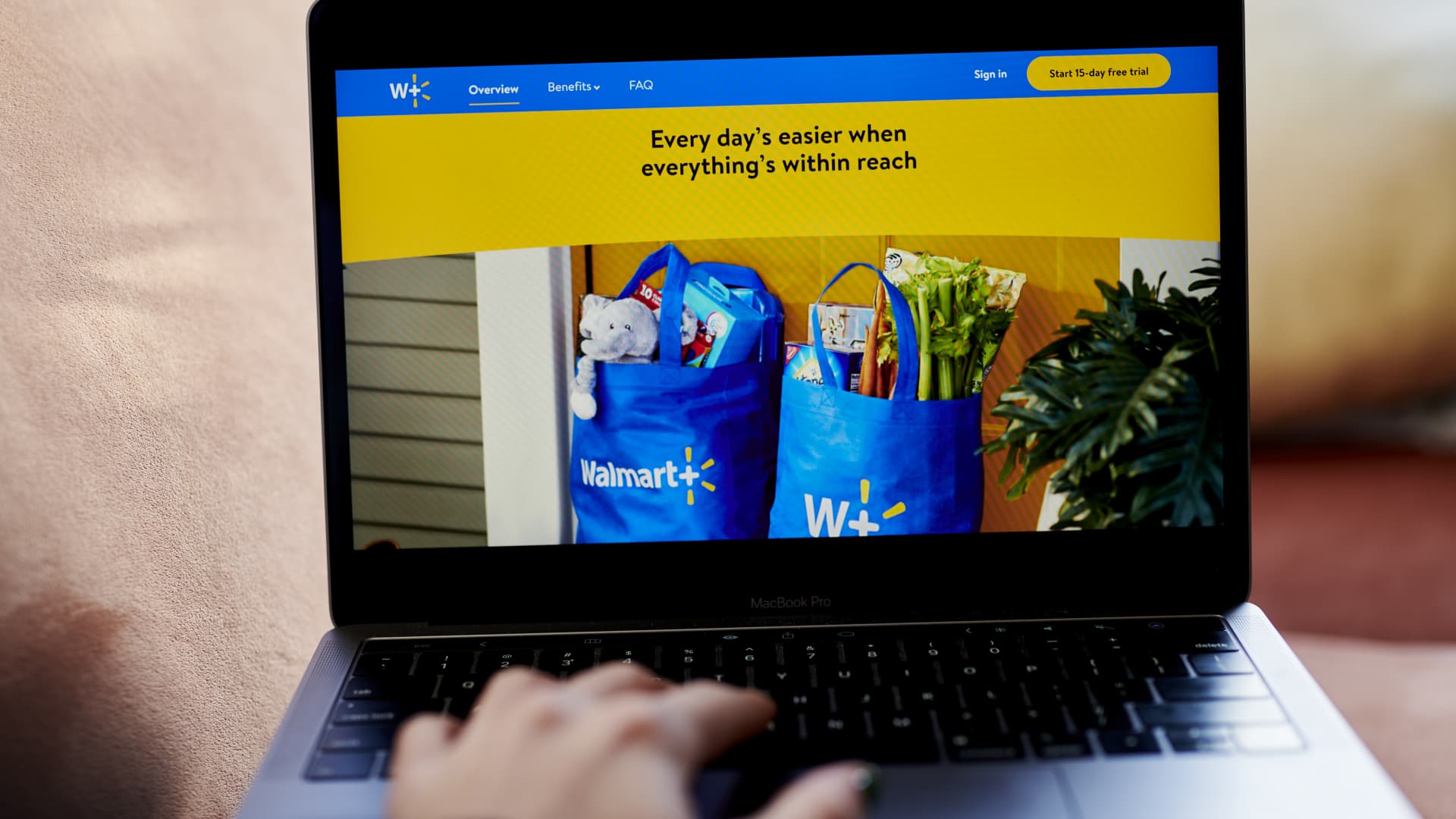 The Walmart+ home screen on a laptop computer arranged in the Brooklyn Borough of New York, U.S., on Wednesday, Nov. 18, 2020.