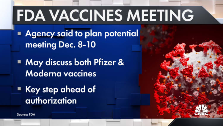 The FDA will meet to discuss vaccines on Dec. 8-10, key steps ahead of authorization