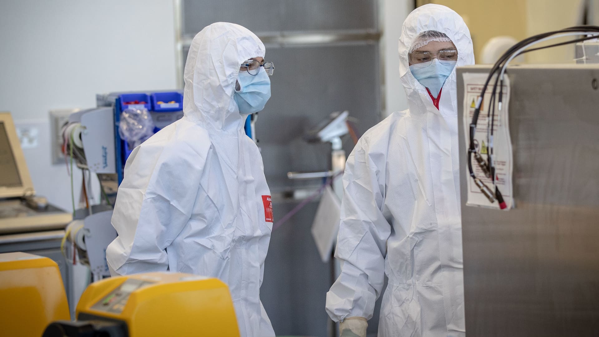 Staff at CSL are working in the lab on November 08, 2020 in Melbourne, Australia, where they will begin manufacturing AstraZeneca-Oxford University COVID-19 vaccine.