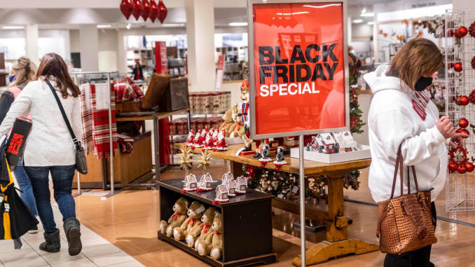 Shoppers take advantage of Macy's Black Friday specials in Maumee, Ohio, November 27, 2020.
