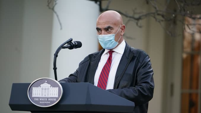 Dr. Moncef Slaoui, vaccine expert, delivers an update on Operation Warp Speed in the Rose Garden of the White House in Washington, DC on November 13, 2020.