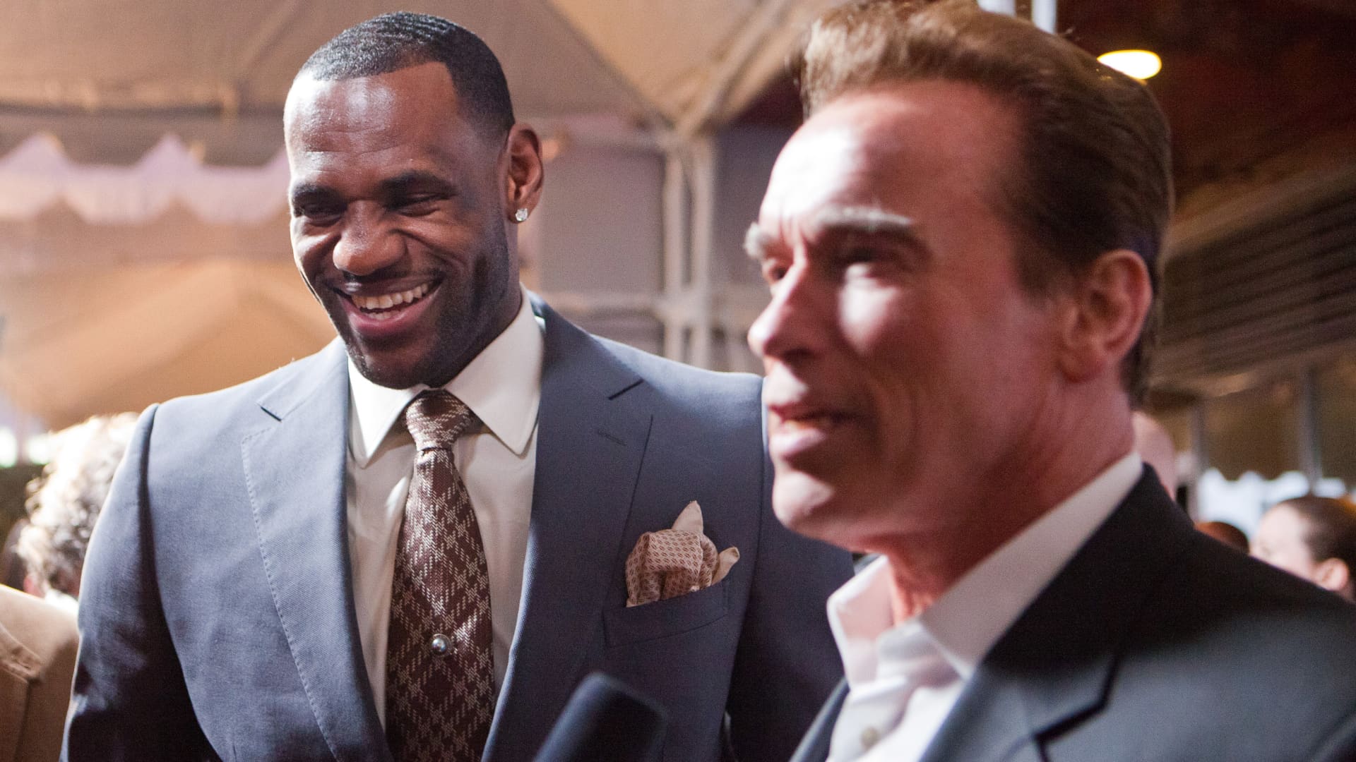 NBA player LeBron James and former California Governor Arnold Schwarzenegger in Los Angeles, California.