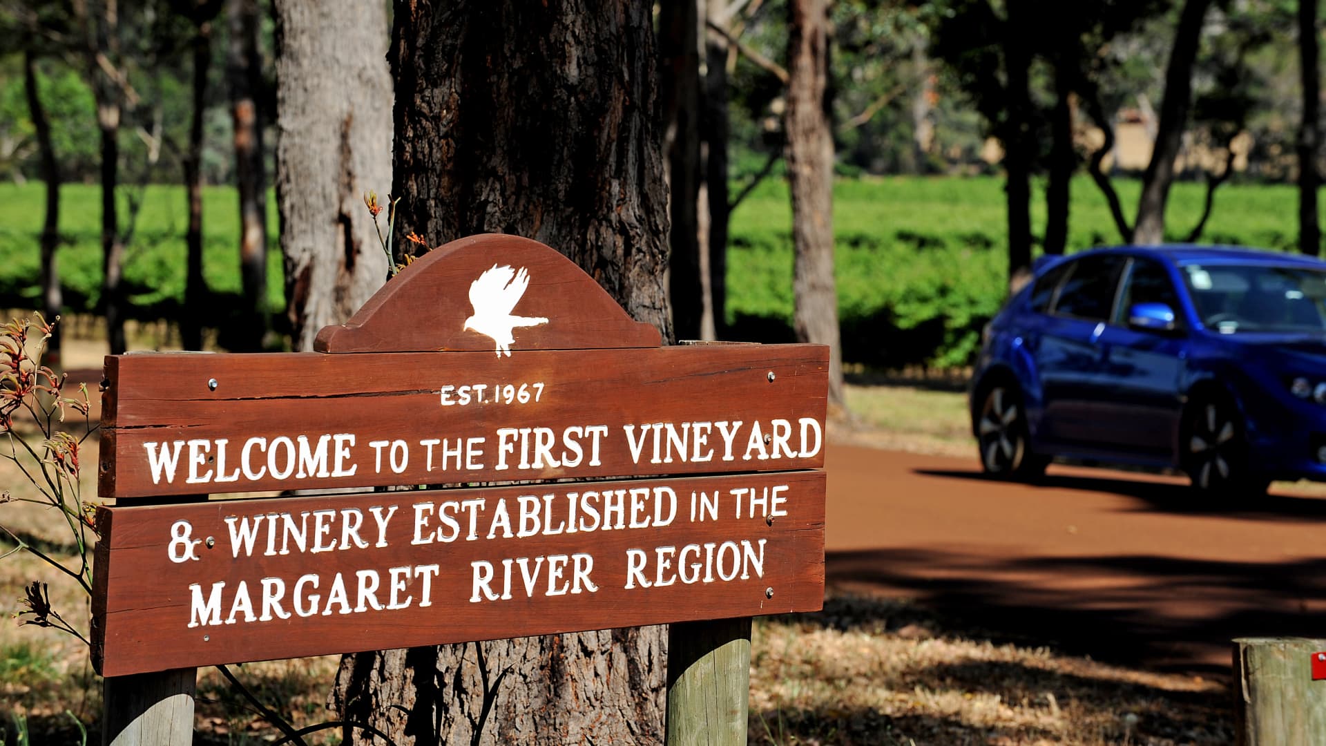 The entrance to Vasse Felix, Margaret River's oldest winery, shows the relative youthfulness of the region, even among Australian wine regions.