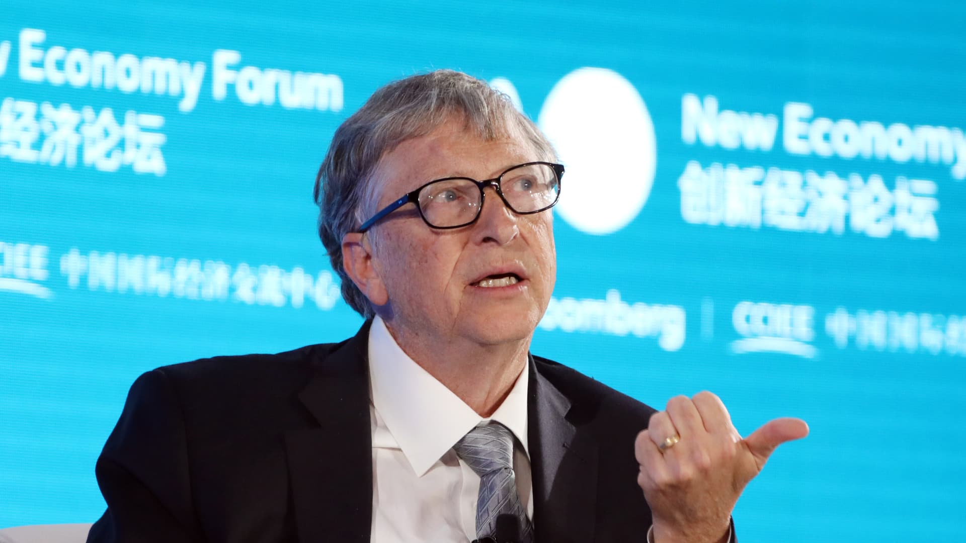 Bill Gates, co-chair of the Bill and Melinda Gates Foundation, speaks during the Bloomberg New Economy Forum in Beijing, China, on Thursday, Nov. 21, 2019.