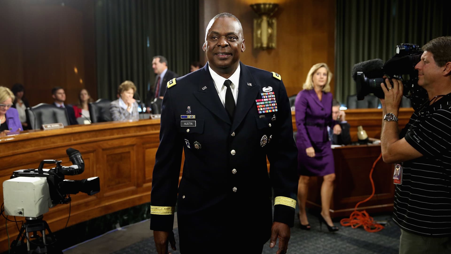 Gen. Lloyd Austin III, commander of U.S. Central Command, prepares to testify before the Senate Armed Services Committee on September 16, 2015 in Washington, DC.