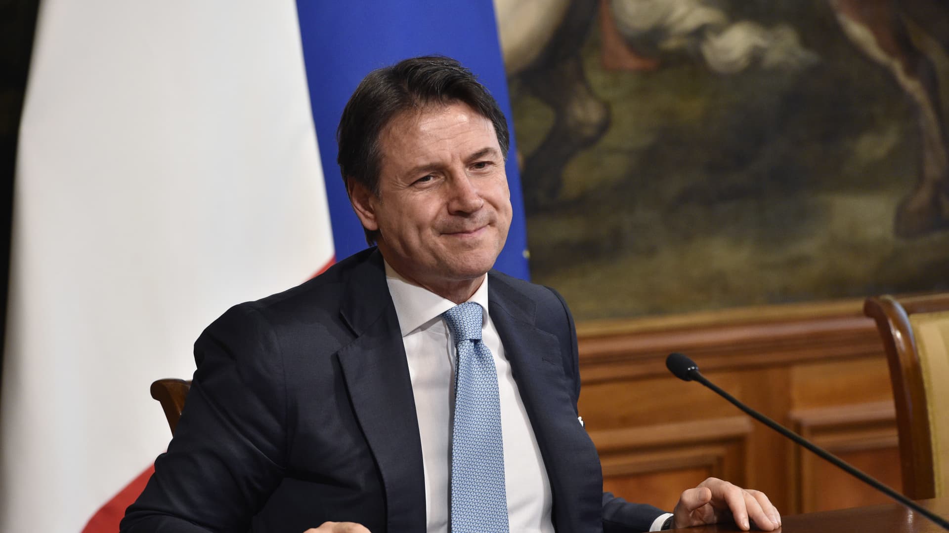 Italian Prime Minister Giuseppe Conte holds a press conference on July 7, 2020 in Rome, Italy.