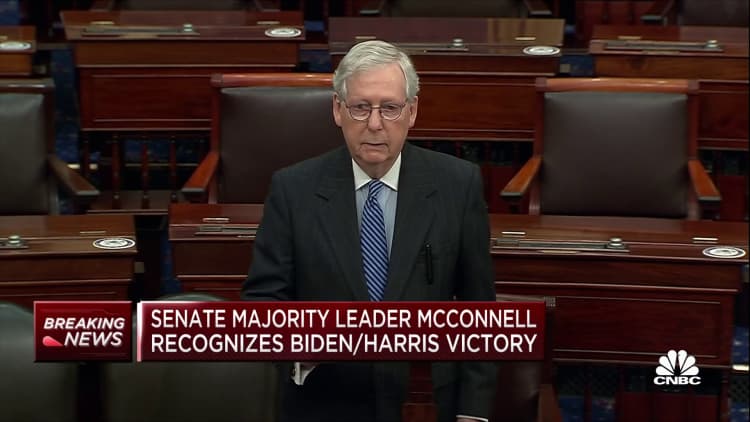 Senate Majority Leader McConnell recognizes Biden/Harris victory