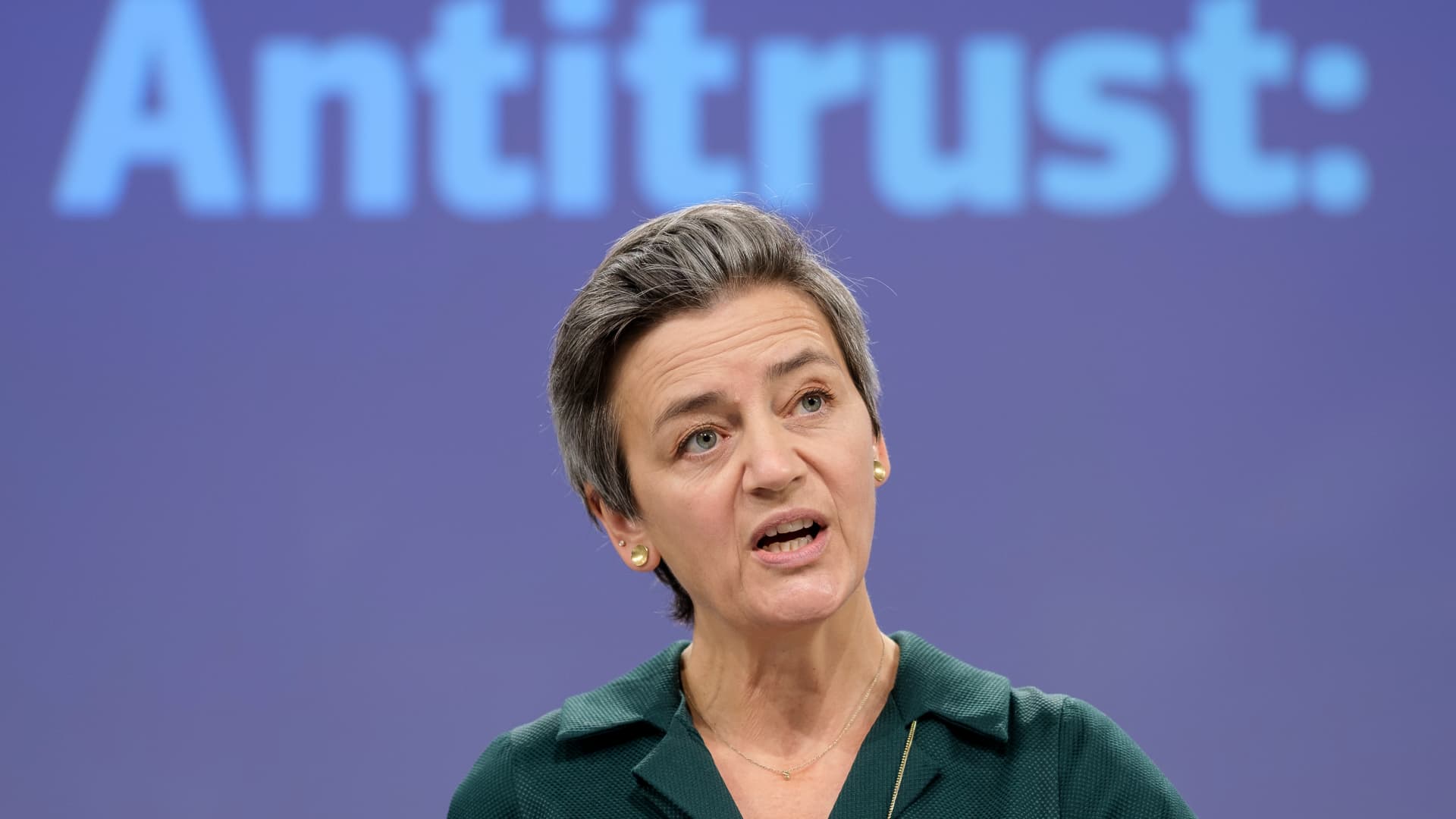 EU Commissioner for A Europe Fit for the Digital Age - Executive Vice President Margrethe Vestager is talking to media during a virtual press briefing in the Berlaymont, the EU Commission headquarter on November 26, 2020, in Brussels, Belgium.