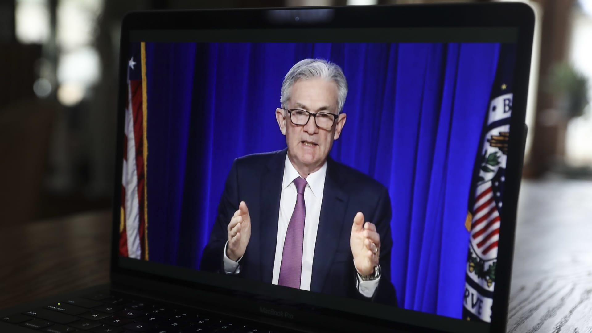 Federal Reserve Chairman Jerome Powell speaks at a virtual news conference in Tiskilwa, Illinois, on Dec. 16, 2020.
