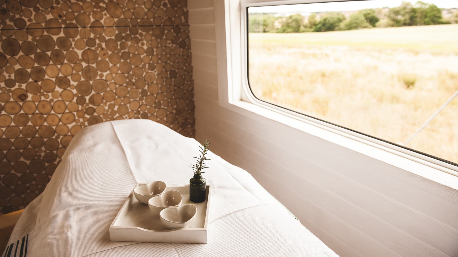 One of two treatments rooms in the train's Bamford Haybarn Spa.