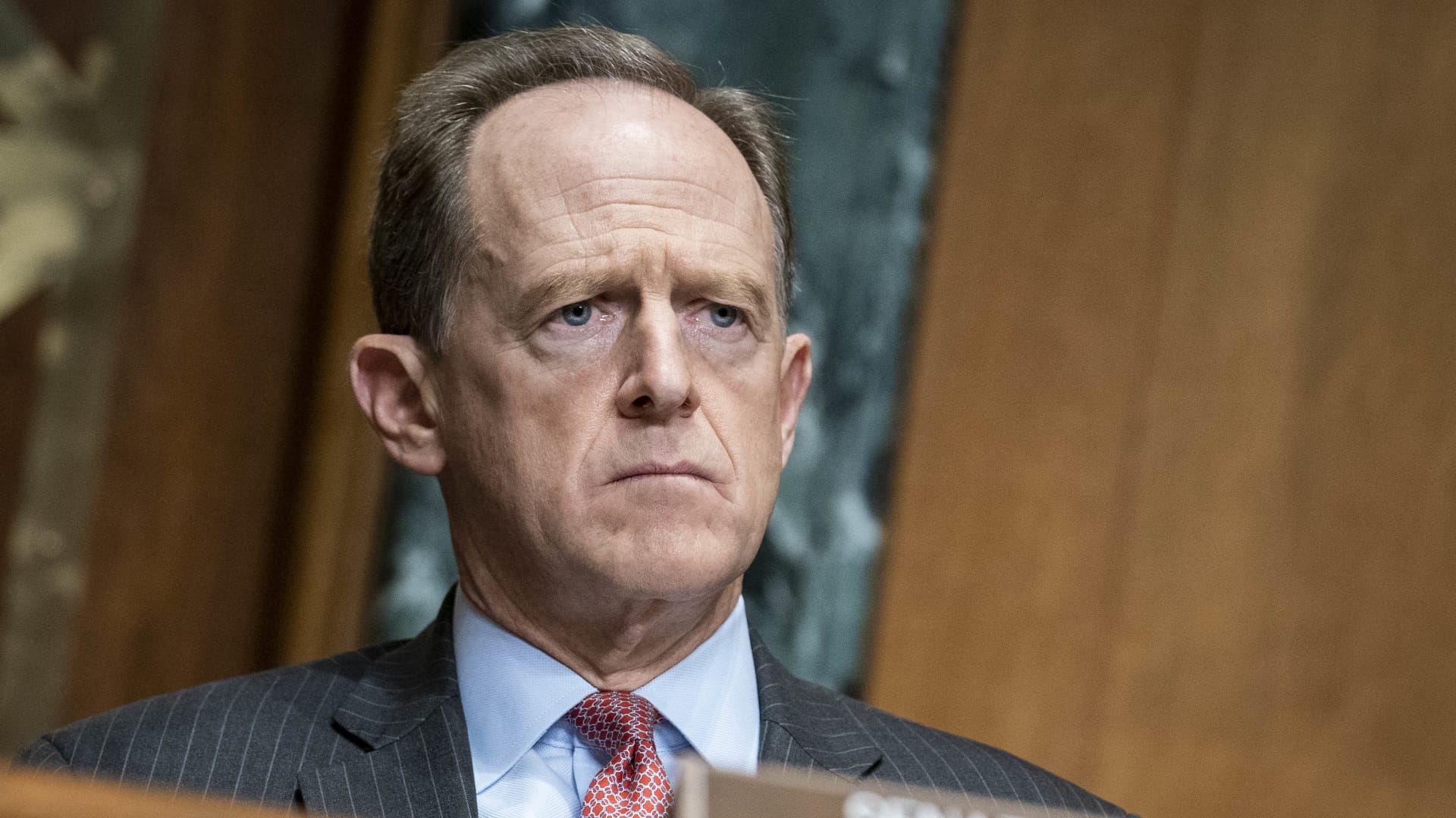 Senator Pat Toomey (R-PA) questions Treasury Secretary Steven Mnuchin during a hearing of the Congressional Oversight Commission on December 10, 2020 on Capitol Hill in Washington, DC.