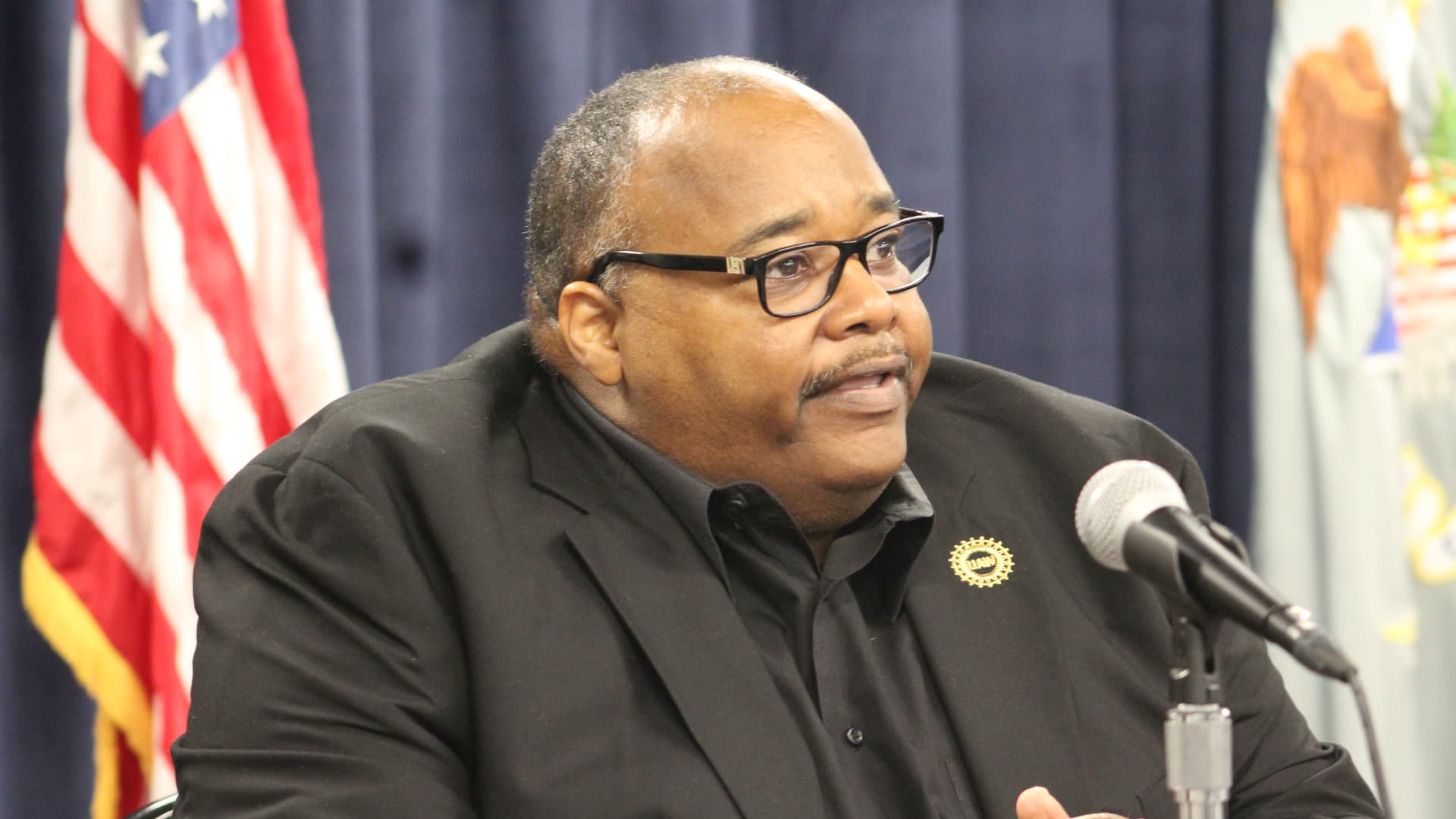 UAW President Rory Gamble speaks during a press conference with the U.S. Department of Justice regarding a settlement with the union of a federal corruption probe on Dec. 14, 2020 in Detroit.
