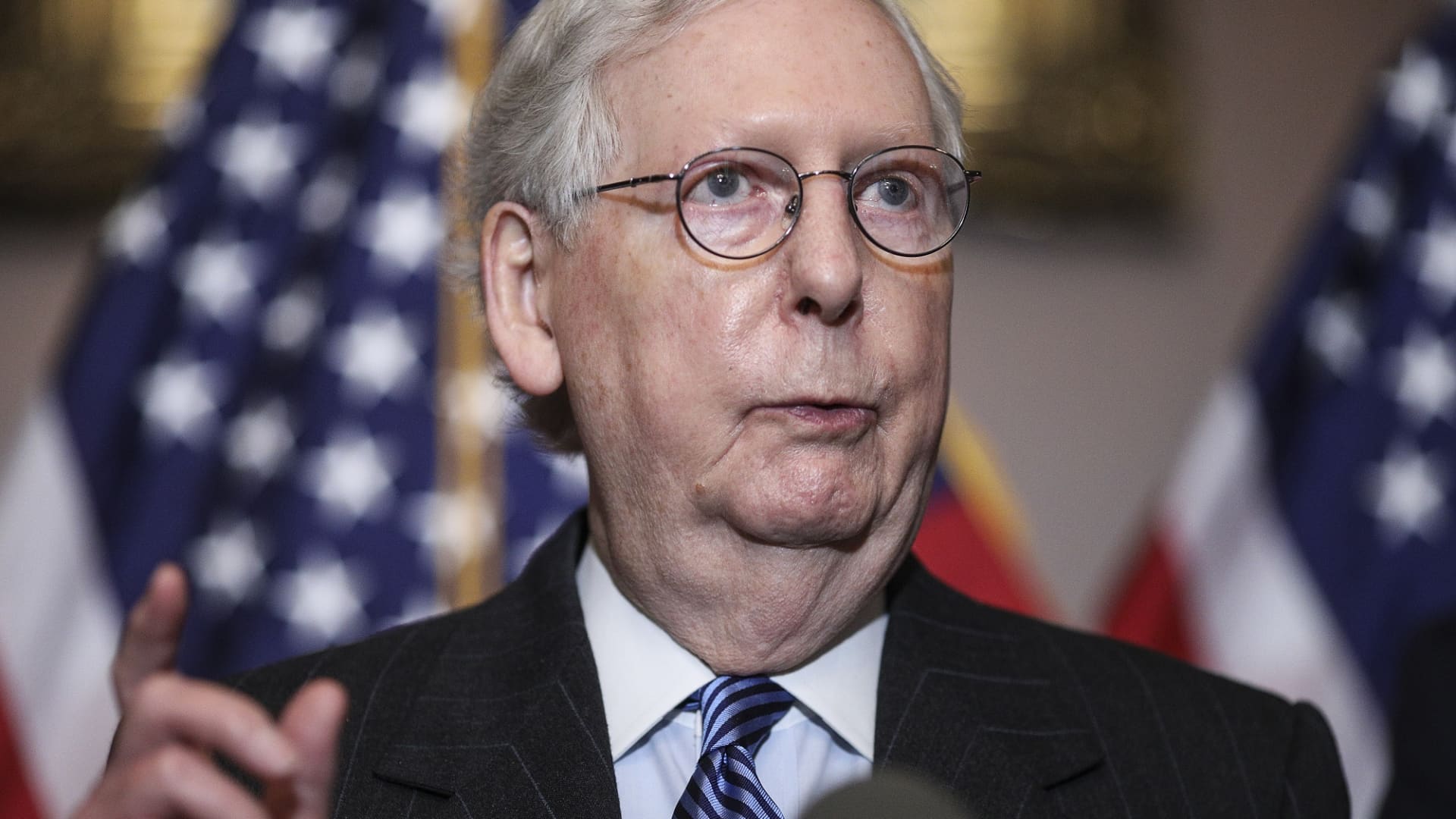 Senate Majority Leader Mitch McConnell (R-KY) speaks at a news conference with other Senate Republicans at the U.S. Capitol on December 15, 2020 in Washington, DC.