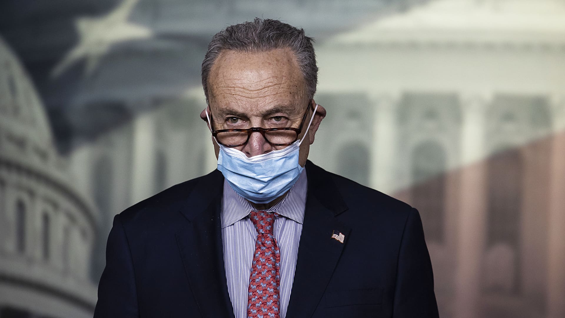 Senate Minority Leader Chuck Schumer (D-NY) speaks at a press conference on Capitol Hill on December 20, 2020 in Washington, DC. Republicans and Democrats in the Senate finally came to an agreement on the coronavirus relief bill and a vote is expected on Monday.