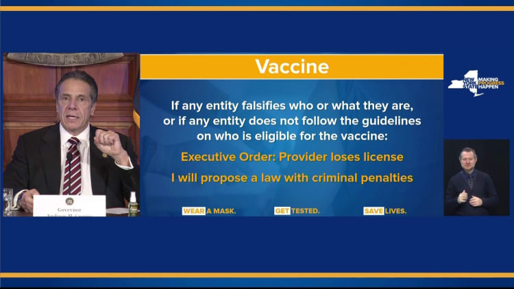 NY Gov. Andrew Cuomo on potential penalties for vaccine providers