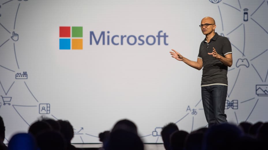 Satya Nadella, chief executive officer of Microsoft Corp., speaks during the Microsoft Developers Build Conference in Seattle, Washington, U.S., on Monday, May 7, 2018.