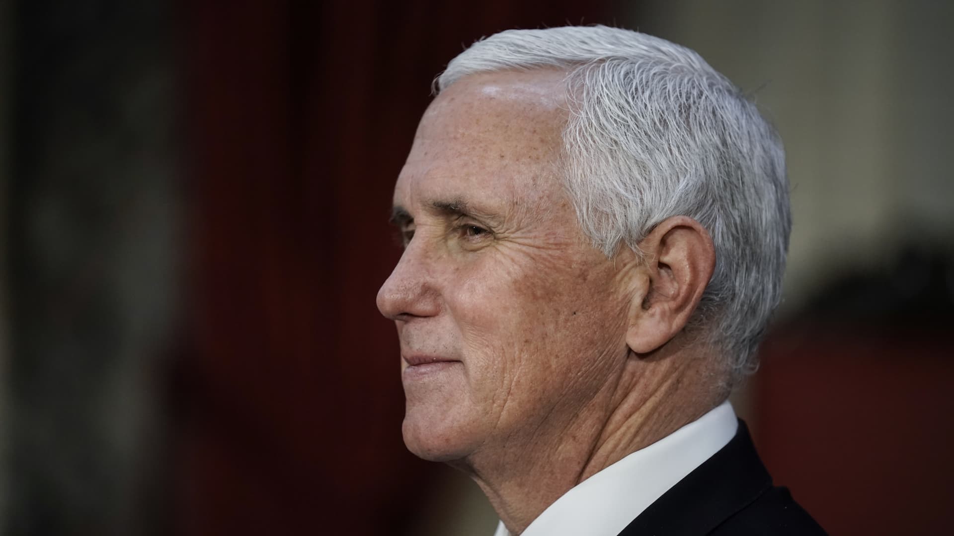 Vice President Mike Pence finishes a swearing-in ceremony for senators in the Old Senate Chamber on Capitol Hill on January 3, 2021 in Washington, DC. Both chambers are holding rare Sunday sessions to open the new Congress on January 3 as the Constitution requires.