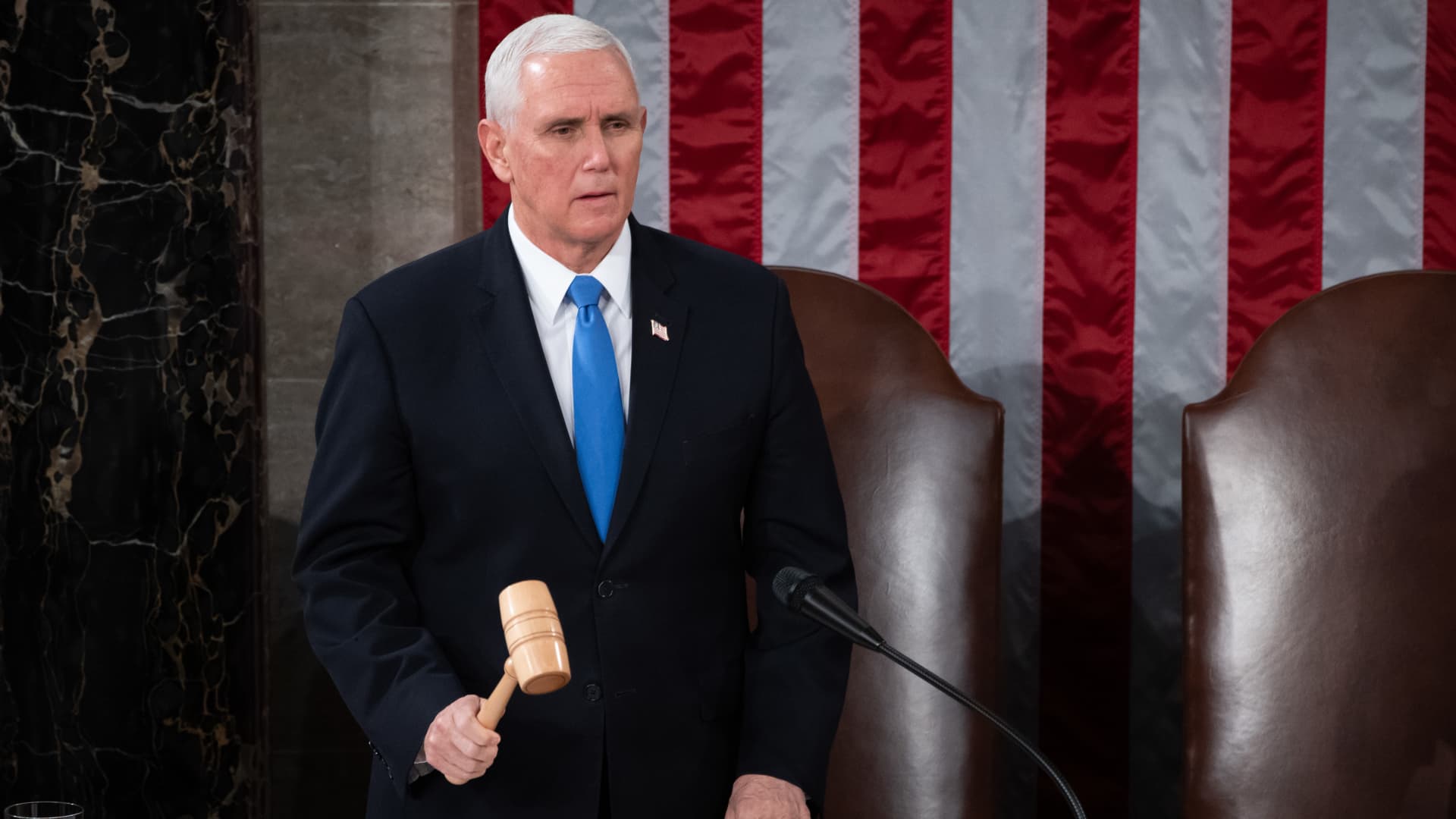 U.S. Vice President Mike Pence presides over a joint session of Congress on January 06, 2021 in Washington, DC.