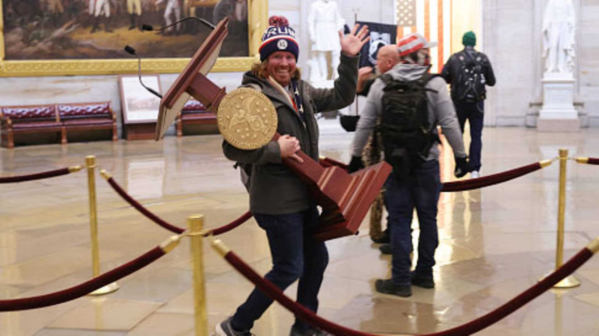 Protesters enter the U.S. Capitol Building on January 06, 2021 in Washington, DC. Congress held a joint session today to ratify President-elect Joe Biden's 306-232 Electoral College win over President Donald Trump.