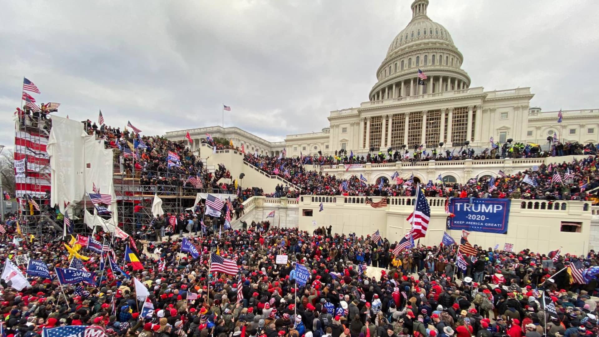 US President Donald Trumps supporters gather outside the Capitol building in Washington D.C., United States on January 06, 2021.