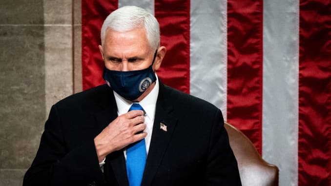 Vice President Mike Pence presides over a Joint session of Congress to certify the 2020 Electoral College results after supporters of President Donald Trump stormed the Capitol earlier in the day on Capitol Hill in Washington, DC on January 6, 2020.