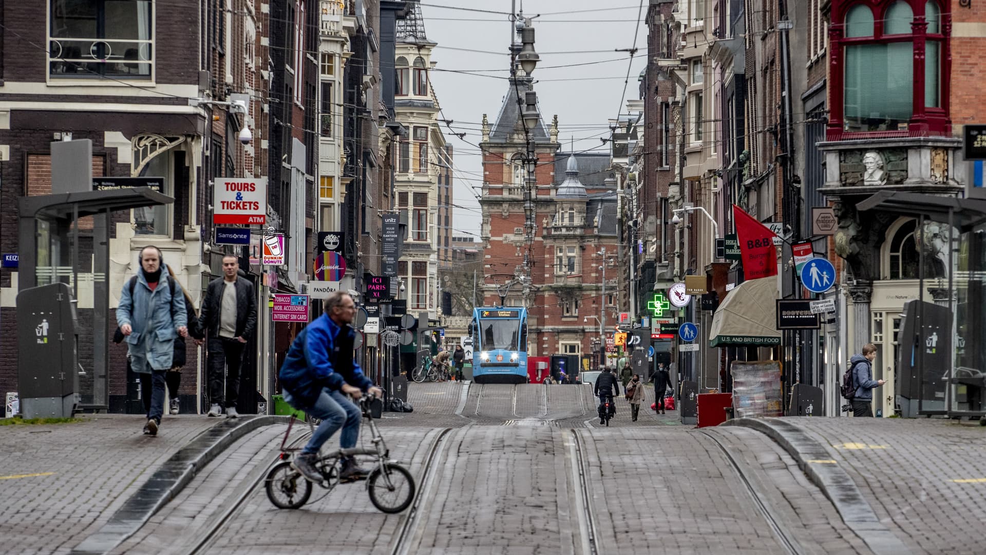 View of an almost deserted city center on December 15, 2020 in Amsterdam, Netherlands.